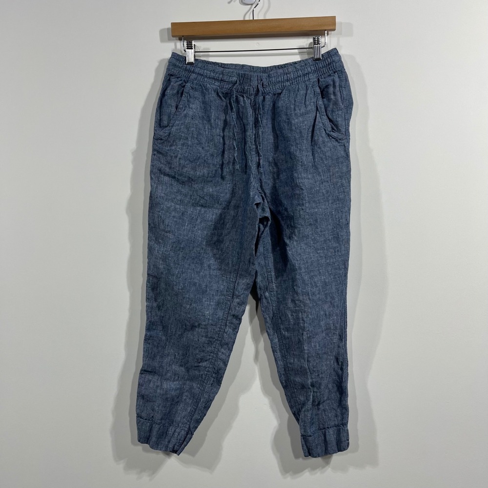 LL Bean Women 100% Linen Jogger Pants Petite 6 Drawstring Coastal Resort Boho